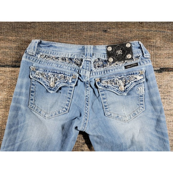Miss Me Distressed Boot Cut Rhinestone  Denim Jeans 29x34 - Picture 1 of 12